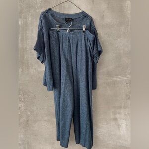 Anne Klein Blue Knit 4 Piece Set Cardigan Tank Top Pants Matching Outfit